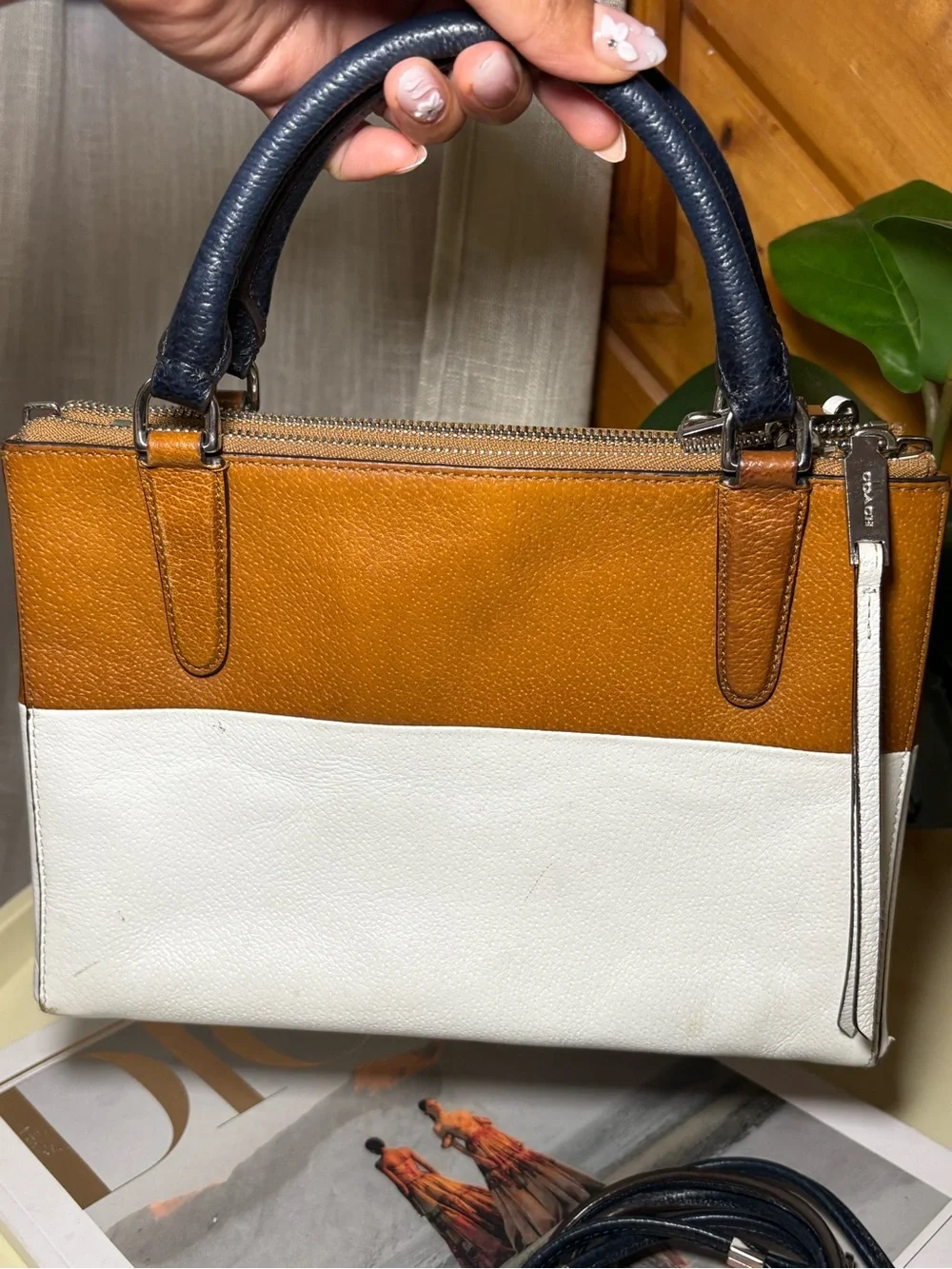 Coach vintage YK2 Two-Tone Leather Satchel in Tan, White & Navy